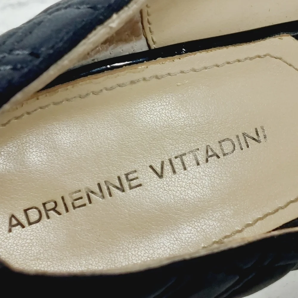 Adrienne Vittadini Jantine Black Quilted Leather Patent Cap Toe Heels E463